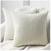 FUIENKO Housse Coussin 45x45 en Velours Côtelé avec Fermeture Eclair Caché pour Décoration Coussin Salon,Beige Blanc,Lot de 2