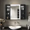 SIRHONA Armoire de Toilette Miroir, Armoire Murale avec Éclairage LED et Prises de Courant, Interrupteurs à Commande Tactile,  80 x 60 x 13cm