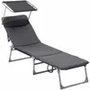 SONGMICS Chaise longue pliable avec dossier, Gris Foncé / 193 x 53 x 29,5 cm
