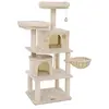 FEANDREA Arbre à Chat Colonne en sisal, Panier et 2 niches, Tour à Chat pour Chats PCT90M