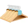 SONGMICS Cintres en bois massif antidérapant, Couleur Boisée + Argent / 20