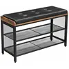 Banc à chaussures VASAGLE structure en métal, simili cuir noir, marron rustique LBS75X