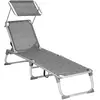 SONGMICS Chaise longue pliable avec dossier, Gris Foncé / 193 x 53 x 31 cm