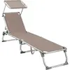 SONGMICS Chaise longue pliable avec dossier, Taupe / 193 x 53 x 31 cm