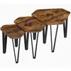 CALICOSY Lot de 3 tables gigognes avec pieds en acier et décor bois rustique