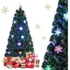 COSTWAY Sapin de Noël artificiel LED 150cm avec fibre optique changean...
