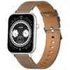 Montre connectée COLMI C28   argentée avec un bracelet en cuir marron