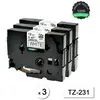 3 Lots Brother - TZe231 / TZe-231 Rubans Cassettes P-Touch noir sur bl...