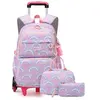 LECOO Cartable à Roulette Fille Primaire Sac à Dos pour Enfant avec Lu...