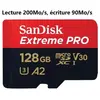 Carte MicroSD Micro SDHC SDXC SanDisk Extreme Pro 128Go Class 10 UHS-I U3 V30 A2 lecture 200Mo/s écriture 90Mo/s