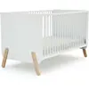 AT4 - Lit bébé évolutif 70 x 140 cm PIRATE Blanc et Hêtre Verni