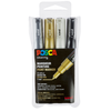 POSCA Set 4 MARQUEURS PC1MC Pochette GSW, Schwarz, Weiß, Gold, Silber