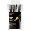 Uni-Ball Set de 4 Marqueurs PC5M Pte conique moyenne Blanc - Noir - Or - Argent