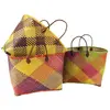 AUBRY Panier En Palmier Avec 2 Anses Et Coins En Simili Cuir