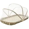 AUBRY - Plateau en bambou avec cloche en filet synthétique Longueur 45cm