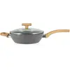Sauteuse cannelle 24cm avec couvercle en verre et poignées bois clair Menastyl