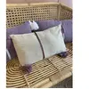 Now's Home Coussin en coton beige avec pompons rose 30x50cm