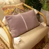Now's Home Coussin en coton rose avec pompons blancs 30x50cm