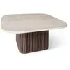 Table basse carré effet travertin et pied effet noyer 80cm