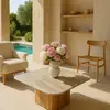 Table basse en marbre gris et pied en bois d'acacia
