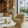Fauteuil pivotant en tissu tweed ocre chiné