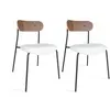 Lot de 2 chaises en tissu écru et dossier en finition noyer