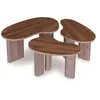 Lot de 3 tables basses aux formes organiques effet bois de noyer