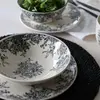 Novastyl Lot de 6 assiettes creuses porcelaine blanc et noir 20,5cm