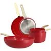 Menastyl Batterie de cuisine 5 pcs en aluminium rouge - compatible induction