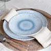 Lot 6 assiettes plates aqua 27cm en porcelaine blanc et bleu Novastyl