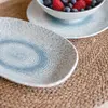 Novastyl Lot de 6 assiettes ovales en porcelaine blanche et bleue 19cm