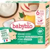 Babybio - Gourde Brassé Lait de coco Pomme Poire - Bio - 4x85g - Dès 6 mois