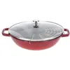 STAUB Wok en Fonte avec Couvercle en Verre et Grille Amovible Inclus, Ø 30 cm, 4,40 L, Cerise