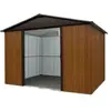 Abri de jardin métal 7,18m² - marron aspect bois - Yardmaster - 108wgy