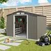 Trigano - Abri de jardin métal gris/vert 7,30 m² + kit d'ancrage
