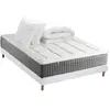 Non communiqué Ensemble Matelas Ressort 7 zones H.30cm + Sommier + couette + oreillers Fabriqué en France MAX 160 x 200 cm, Sommier - Blanc