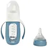 Béaba , Biberon verre d'apprentissage 2 en 1 210 ml + housse silicone - windy blue
