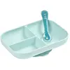 Béaba Set repas Silicone - Assiette compartimentée et cuillère 2ème âge Bleu