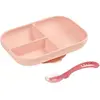 Beaba Set repas Silicone - Assiette compartimentée et cuillère 2ème âge Rose