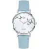 Go Girl Montre Femme Acier Cuir Bleu Cadran Blanc Et Papillons 699347