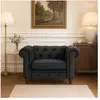 Menzzo A605V1 Contemporain Fauteuil pour Canapé Bois/Velours Noir 80 x 110 x 72 cm