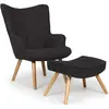 MENZZO Fauteuil scandinave + pouf Lylou Tissu Noir