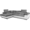 MENZZO Canapé d'angle convertible Antoni avec têtières relevables angle gauche simili Blanc et tissus Gris clair