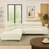 MENZZO Canapé d'angle à gauche avec têtières relevables velours côtelé beige