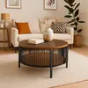 Table basse ronde avec rangement l84cm bois et métal mareté noir