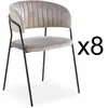 3S. x Home Lot de 8 chaises Tabata Métal Noir et Velours Taupe