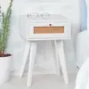 3S. x Home Table de chevet 1 tiroir avec cannage Dalgora Blanc