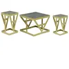 3S. x Home Ensemble de 3 tables d'appoint Amstra en Verre fumé et Métal Or