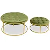 MENZZO Pouf velours vert kaki et pied métal doré Vanilia - Lot de 2