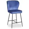 MENZZO Tabouret de bar velours bleu et pieds métal noir Indal assise H 65 cm